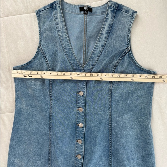 Frye Denim Button-Front Mini Dress Sleeveless V-Neck Jean Dress Size XL - Picture 5 of 6